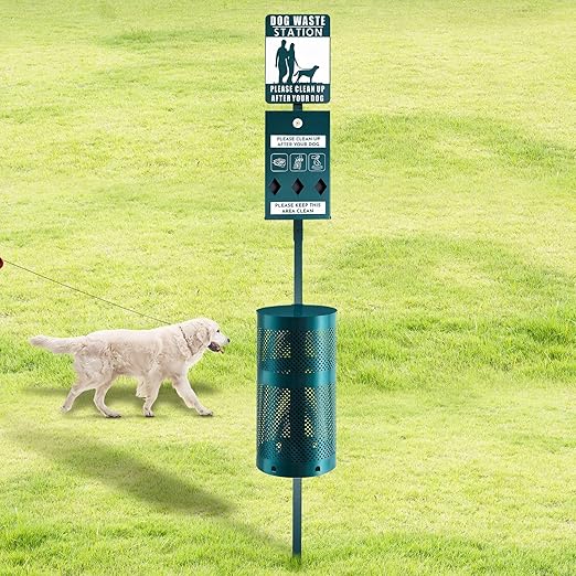 Qinyoung Dog Waste Station Galvanized Steel Pet Bin Bag Dispenser, Green