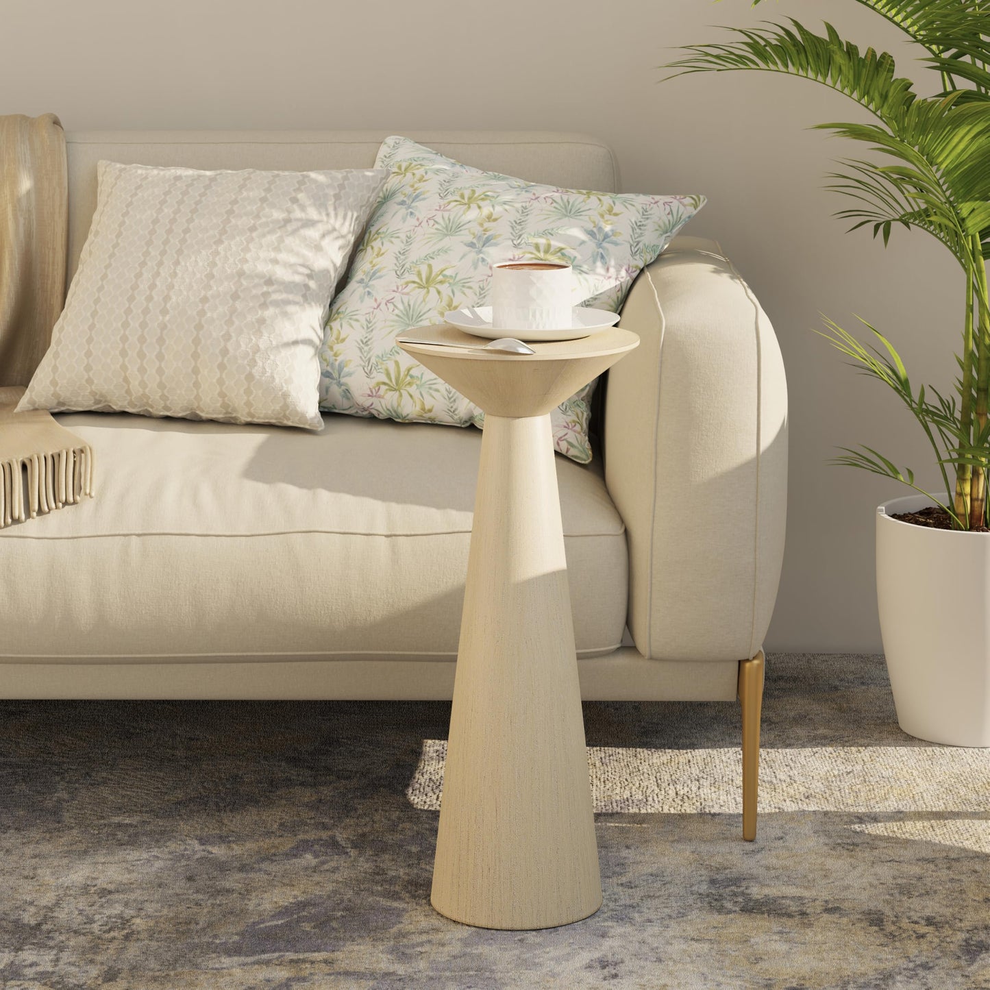 COZAYH Farmhouse Tall Pedestal End Table Small Solid Wood Martini Table Plant Stand Modern Round Drink Table for Small Space Living Room, Distressed Wood Grey