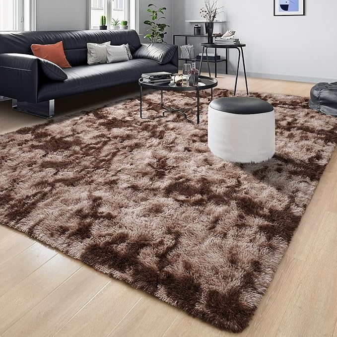 Tepook Area Rugs 9x12 for Living Room, Super Soft Fluffy Rugs for Bedroom, Modern Shaggy Rug Fuzzy Carpets for Kids, Plush Indoor Nursery Home Decor Rug with Non-Slip Bottom, Tie-Dyed Coffee