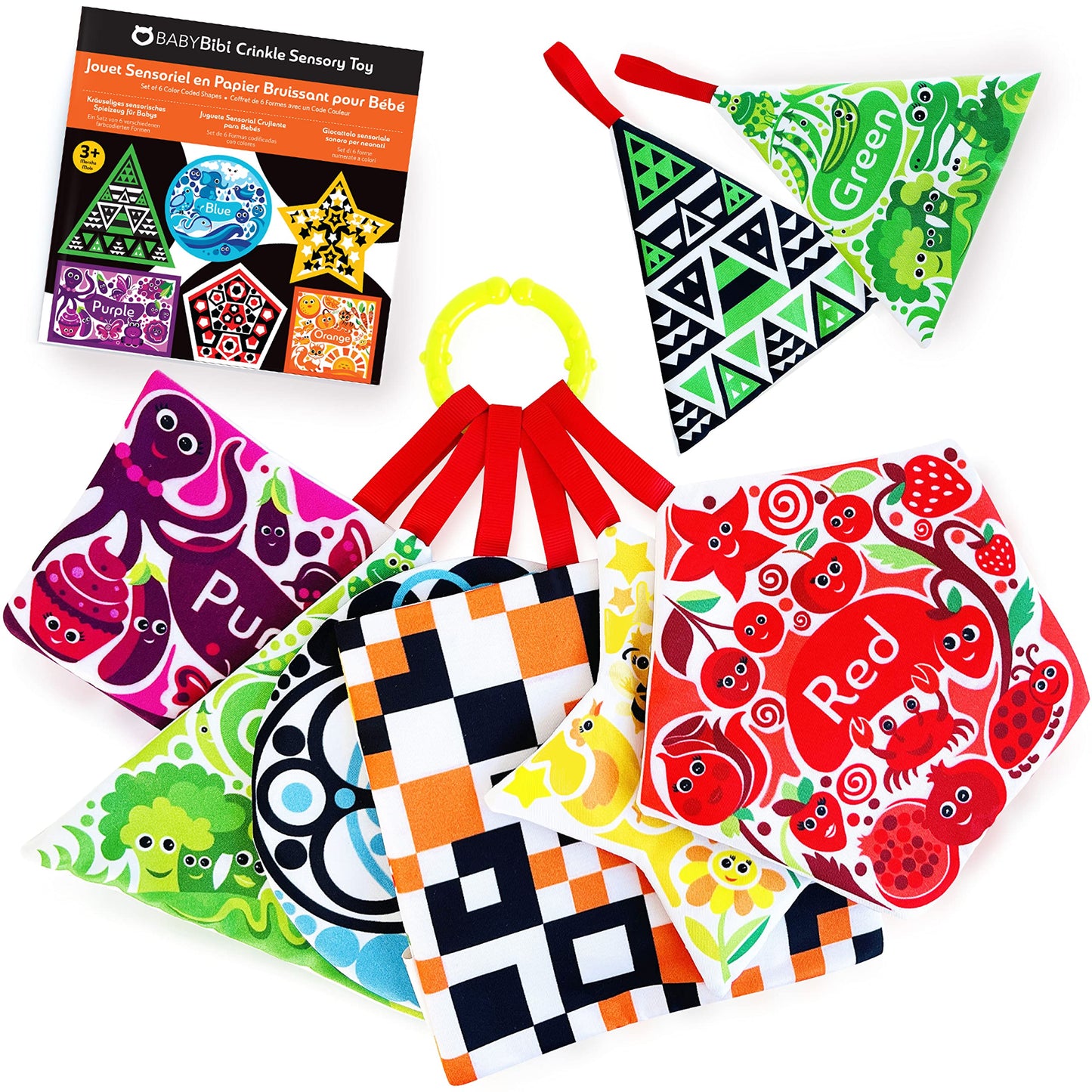 BabyBibi High Contrast Crinkle Paper Shapes - Baby Sensory Toys for Visual Development, Tummy Time - Crib, Stroller & Car Seat Crinkle Toys for Babies & Infants 3 Months+