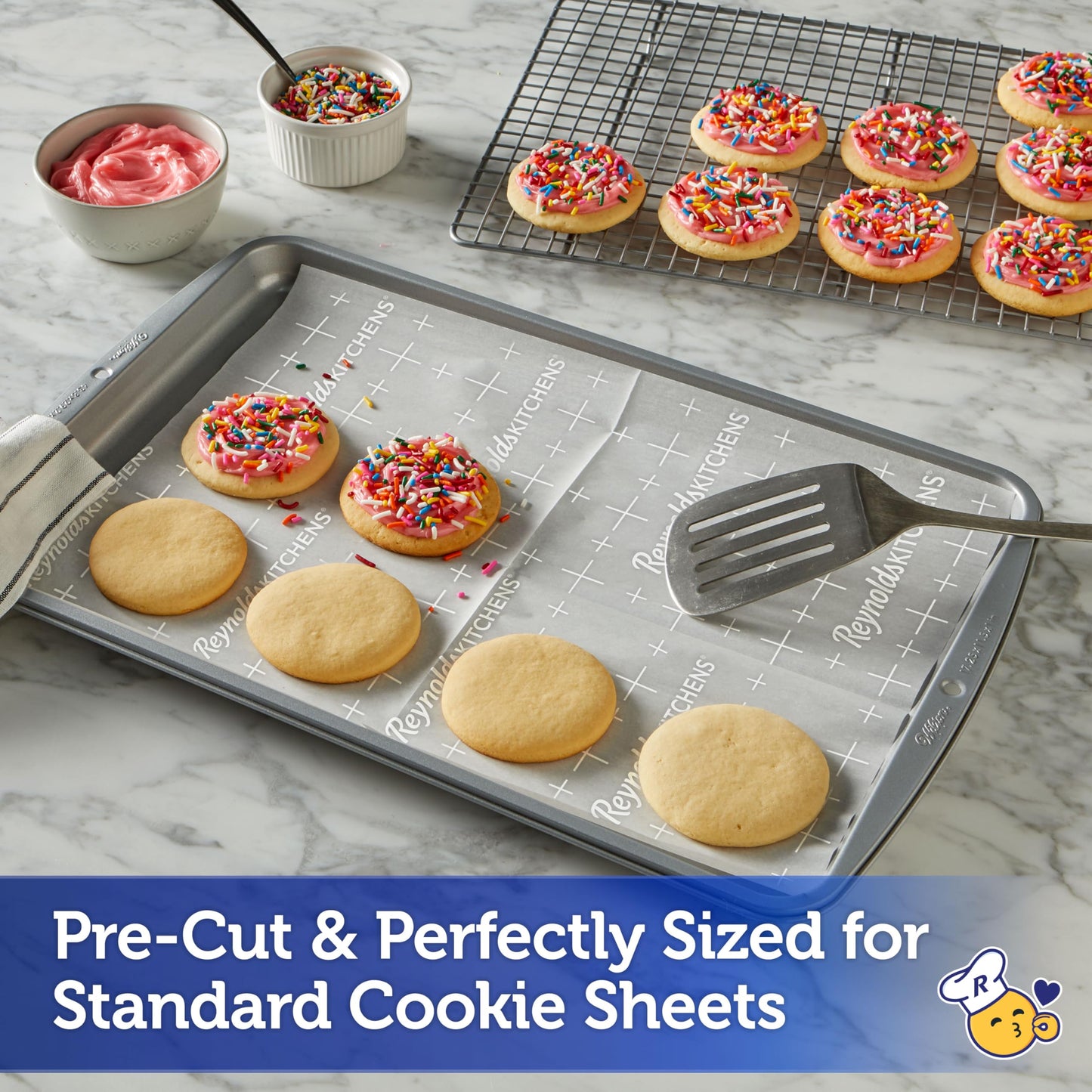 Reynolds Kitchens Cookie Baking Sheets, Pre-Cut Parchment Paper, 25 Count per Pack (Pack of 4), 100 Sheets Total
