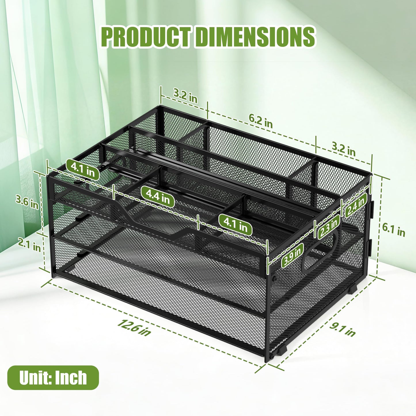 NextFile 3-Tier Letter Paper Tray Desk Organizer, Black Desktop File Rack Holder with 3 Drop in Pencil Holder and Sliding Tray for Office Classroom and Home Supplies Organization Storage