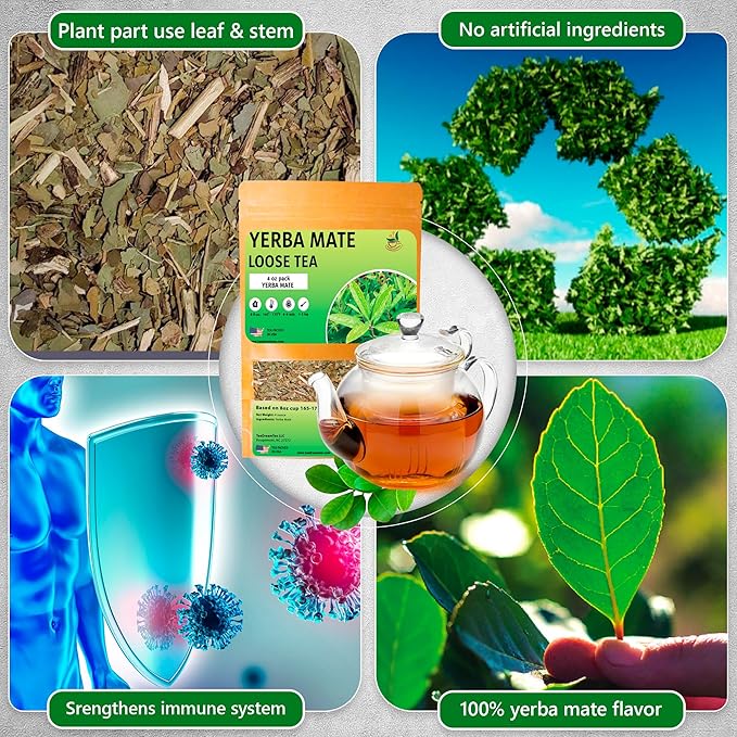 Yerba Mate Tea - Green Cut & Sifted - Unsmoked Energy Boost - 4 oz Loose Tea - Packed with Nutrients - Your Perfect Coffee Replacement
