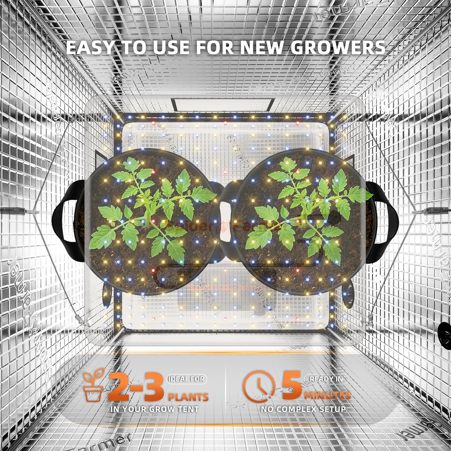 Spider Farmer SF1000 100W LED Grow Light for Indoor Plants, Upgraded High Efficiency LEDs, Dimmable Full Spectrum High PPFD, Deep Penetration for Seed Starting/Vegetables/Bloom in 2x2/3x3 Grow Tent