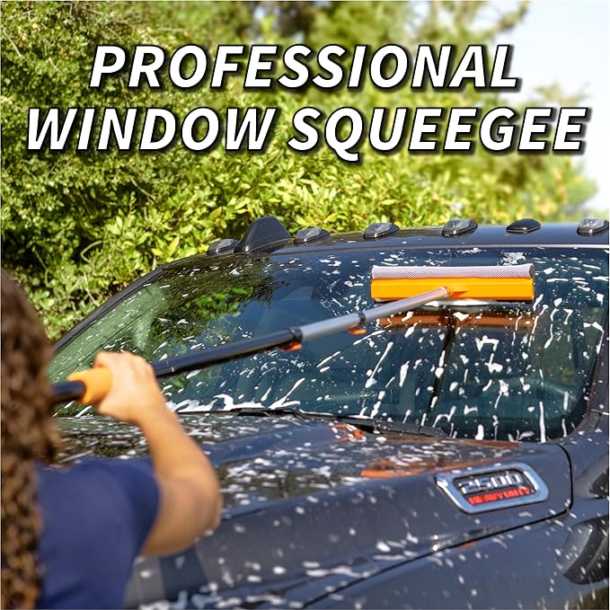 5-18 ft Window Washer Squeegee Kit with Extension Pole (24+ Foot Reach) // Long Handle Squeegee for Window Cleaning & Car Cleaning Multi-Use//Telescopic Professional Window Cleaning Squeegee for Home