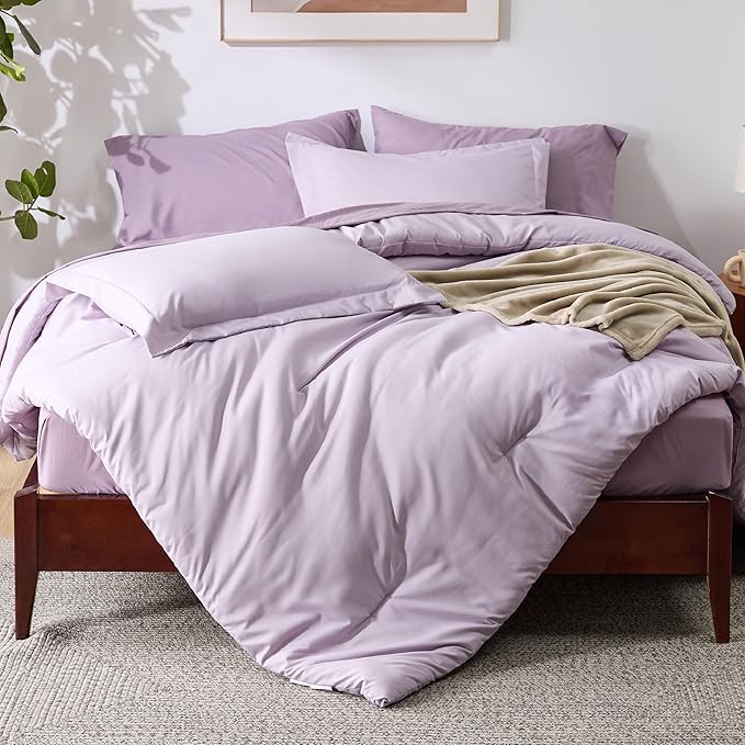 Bedsure King Comforter Set Grayish Purple, 8 Pieces Prewashed King Size Bed in a Bag with Soft Fleece Bed Blanket, Down Alternative Bedding Set for All Seasons, Sheets, Pillowcases & Shams