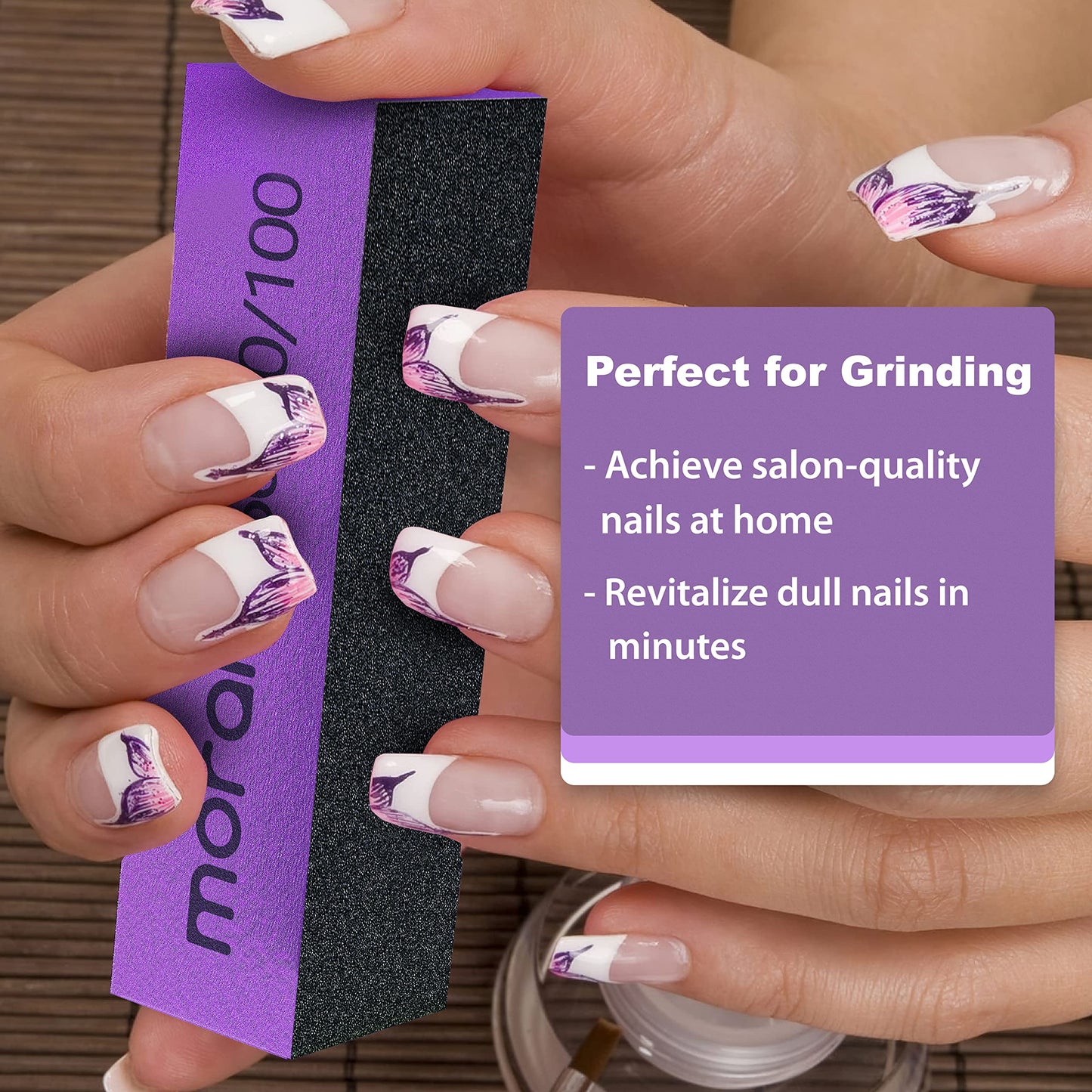 Morary 12-Pack Nail Buffers for Acrylic Nails, 60/60/100 Grit, 3 Sided (Purple Black)
