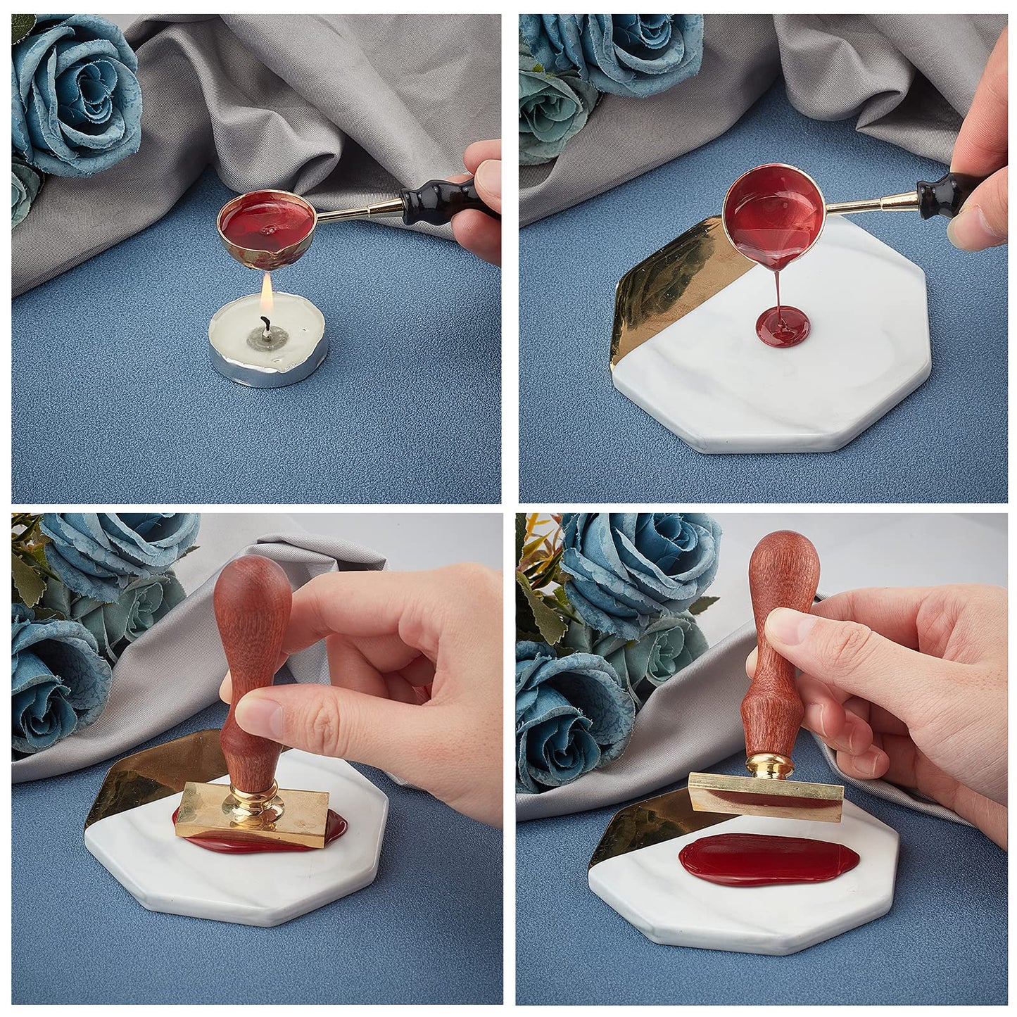 CRASPIRE Wax Seal Stamp Magic Book Vintage Sealing Wax Stamps Coffee Rectangle Removable Brass Head Sealing Stamp with Wooden Handle for Wedding Invitations Valentine's Day Gift Wrap