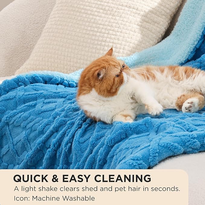 Bedsure Sherpa Fleece Throw Blanket for Couch - GentleSoft Fluffy & Cozy Cable Jacquard Tufted Throw for Women Gift, Thick and Warm Blankets for Winter, Horizon Blue, 50x60 Inches