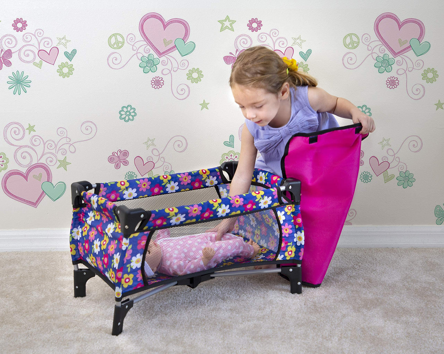 Baby Doll Crib Set, Toy Pack n Play Bassinet Blanket & Carry Bag for Baby Doll Playpen Fits up to 20" Doll | Allows for Easy Compact Folding for Storage Toy,