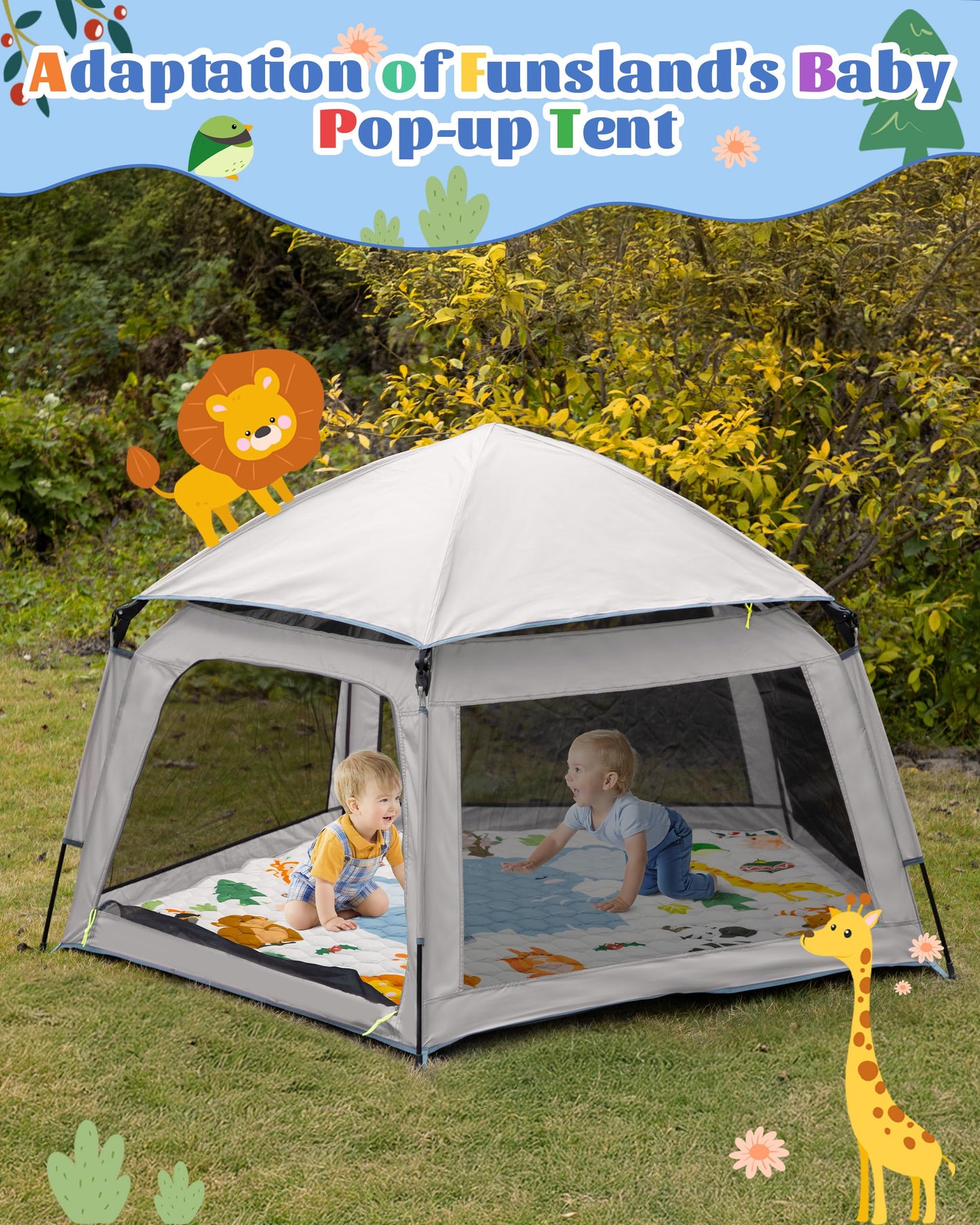 Funsland Playpen Mat Compatible with Funsland Baby Playpen Pop-up Tent - Soft Non Slip Pentagonal Play Mat
