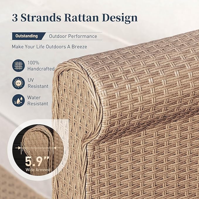Patio Furniture Set 8 pcs, Wicker Rattan Outdoor Furniture with 5.5" Thick Waterproof Cushions, and 56" Fire Pit Table, All Weather Outdoor Conversation Set for Backyard Deck, 9 Seats Beige