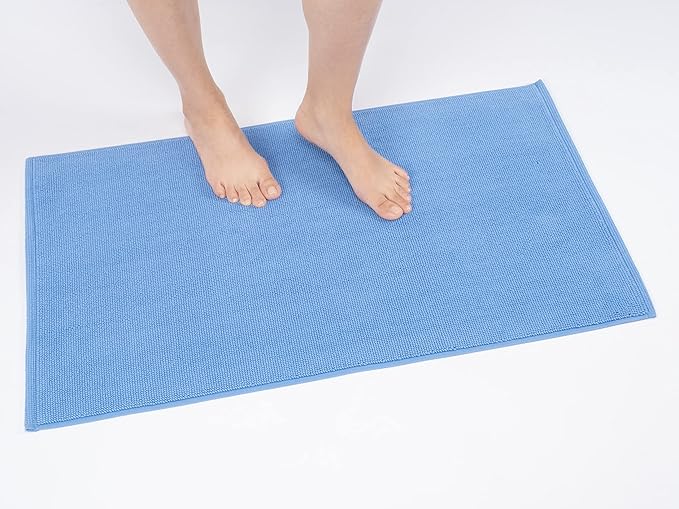 Cotton Paradise 100% Cotton Non Slip Bath Mats for Bathroom, 17x24 inch Soft Absorbent Quick Dry Machine Washable Floor Bath Mat, Sky Blue