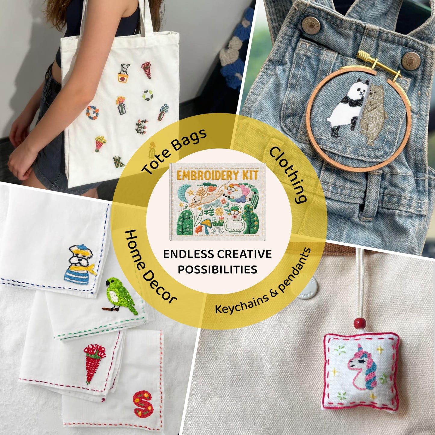 Complete Embroidery Kit for Beginners & Adults with Printed Water-Soluble Patterns, Threads, Fabric, Tools & Video Tutorials, Easy DIY Craft Kit for Learning Stitches, Accessories & Handmade Gifts