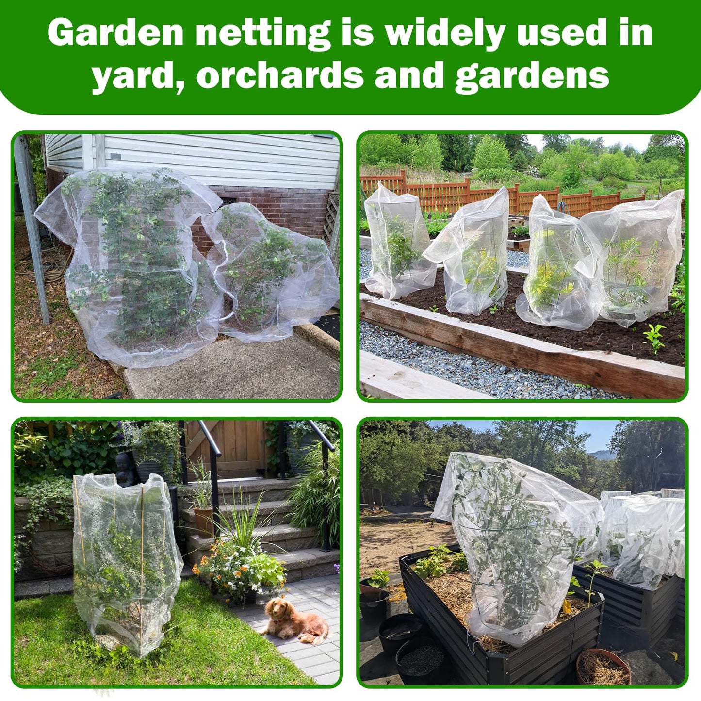 6 Pack Garden Netting for Plants 2.6x3.3ft - 3.3x4.9ft Mesh Fruit Tree Blueberry Pest Barrier Bug Netting with Drawstring 2-Size Insect Bird Netting for Tomato Vegetable Net