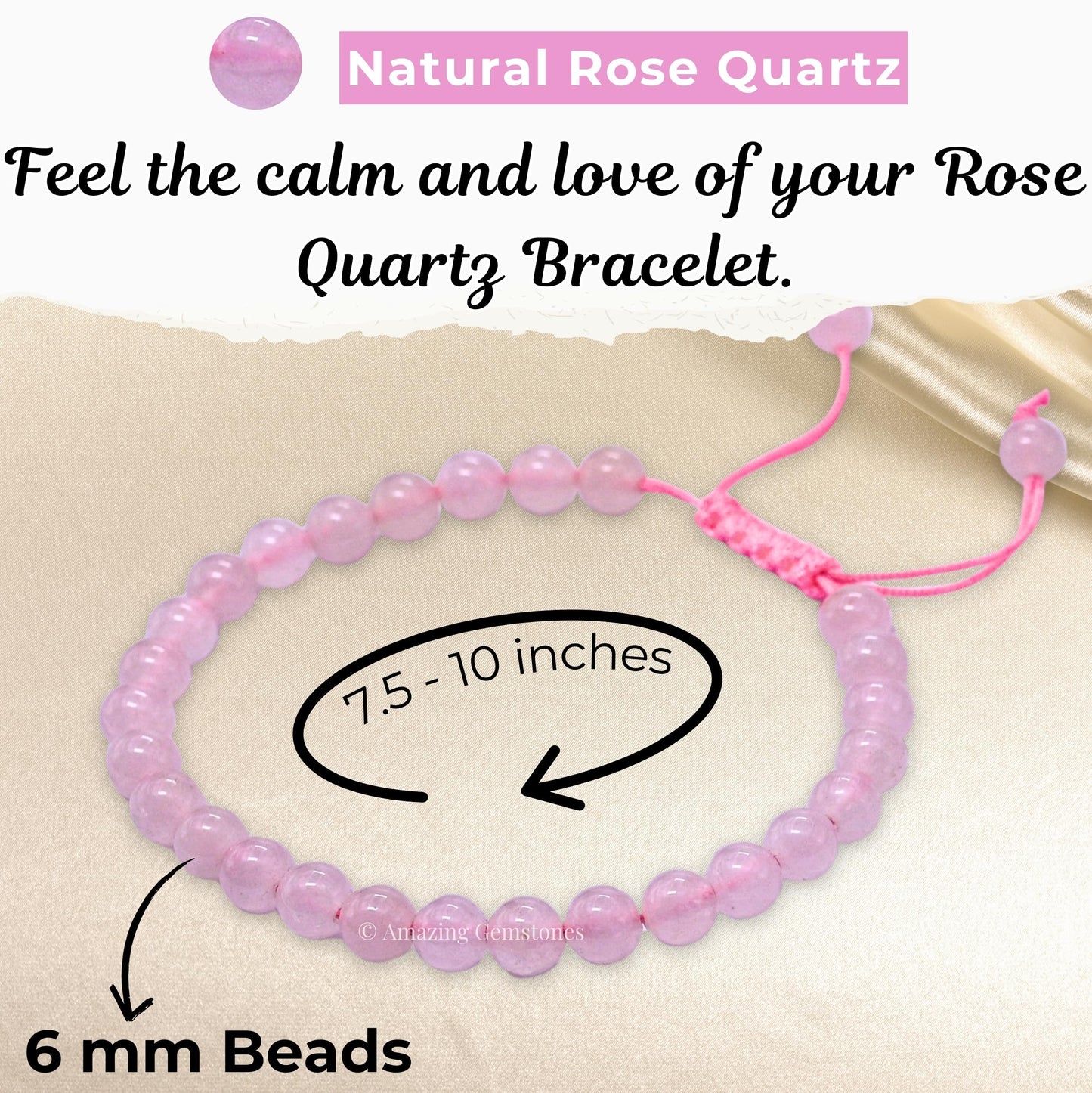 Amazing Gemstone Rose Quartz Bracelet, Gifts For Men & Women - Protection Healing Crystal Bracelet - 6mm Gemstone Beaded Adjustable Bracelet, Pulseras Para Hombres Mujer Stocking Stuffers