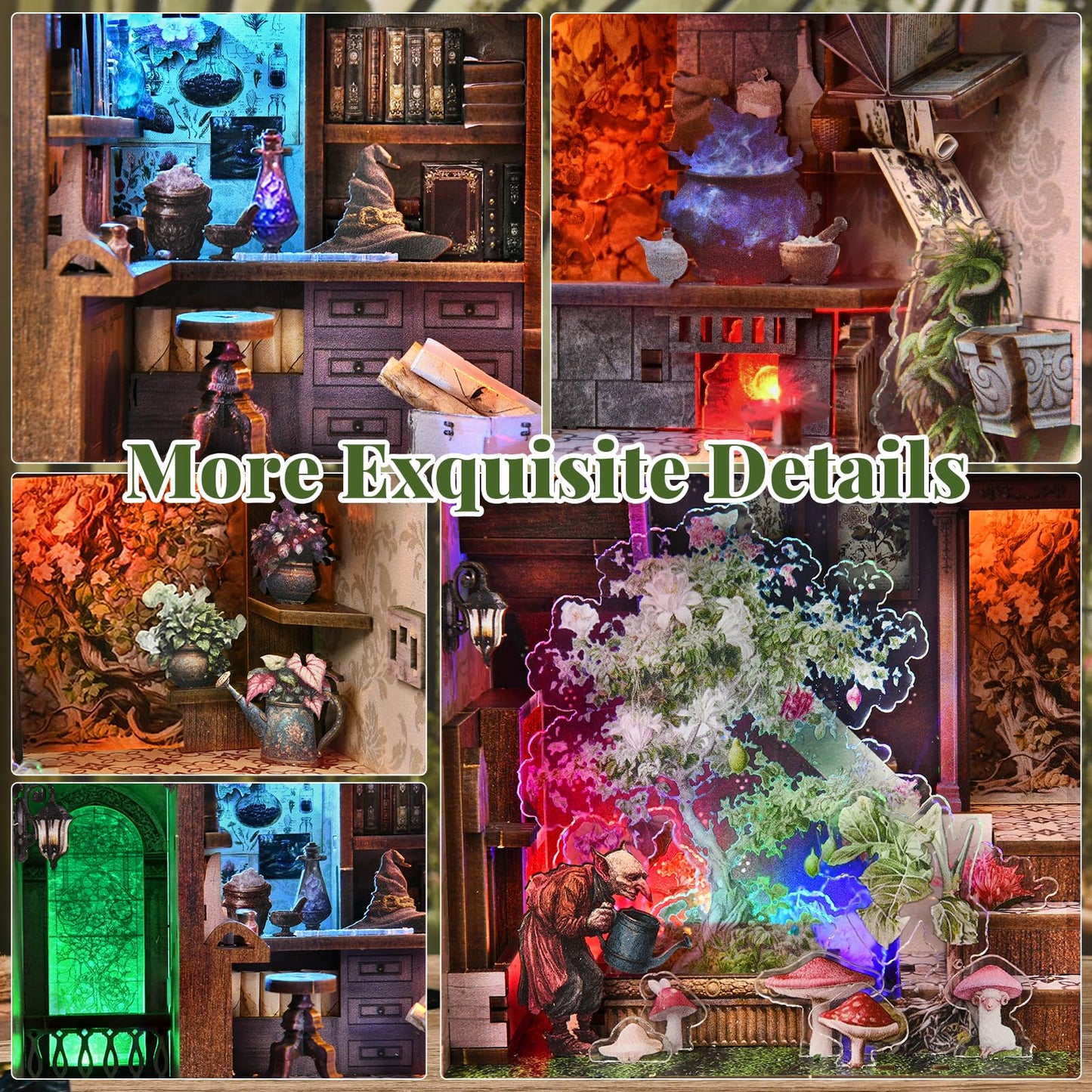 MiniCity Book Nook Kit,Tiny House Kits to Build to Live in,DIY Wooden Crafts for Adults, Mini Model Kits with LED, Birthday and Valentine's Day Gift for Adults (Potion-Making Edition)