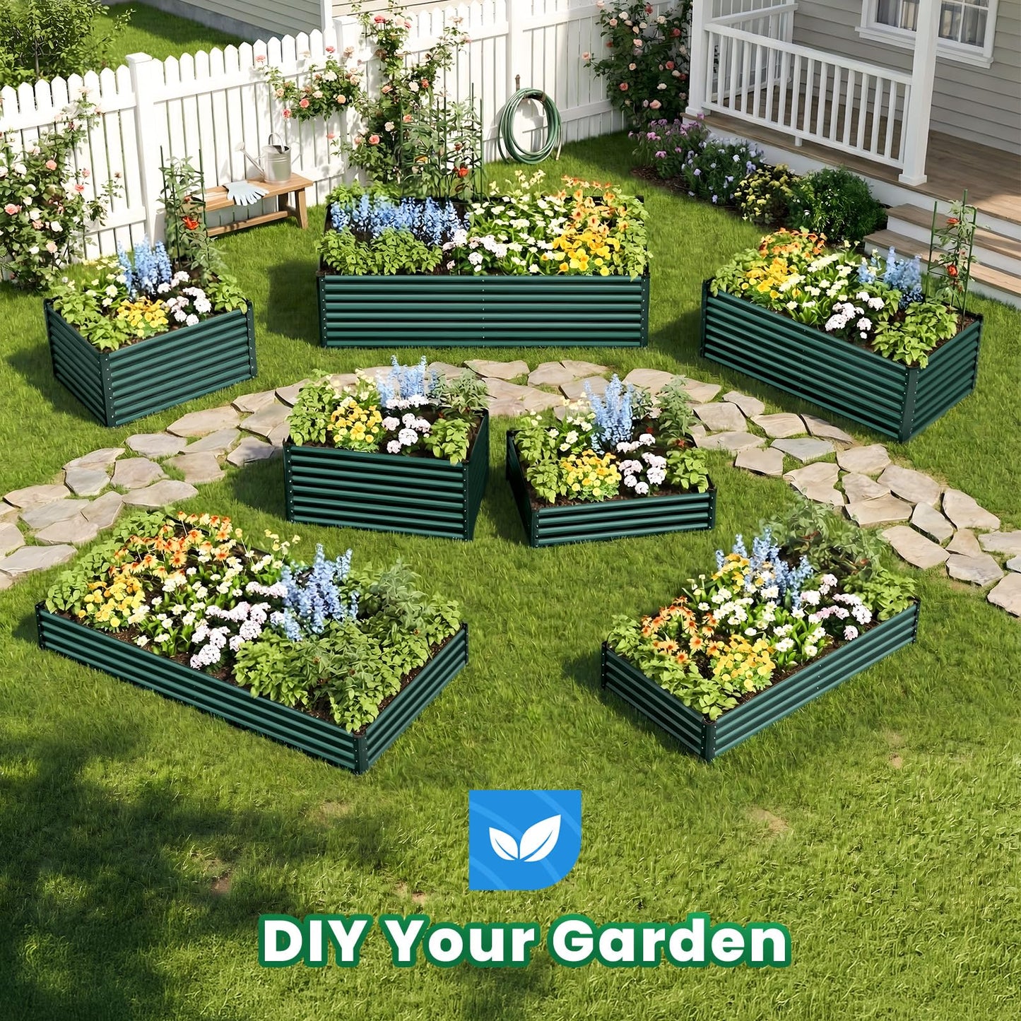Quictent Galvanized Raised Garden Bed 8x4x2 Ft Tall Metal Planter Box for Vegetables Outdoor Bottomless for Backyard, 2 Tomato Cages Included, 22.04" Deep (Green)