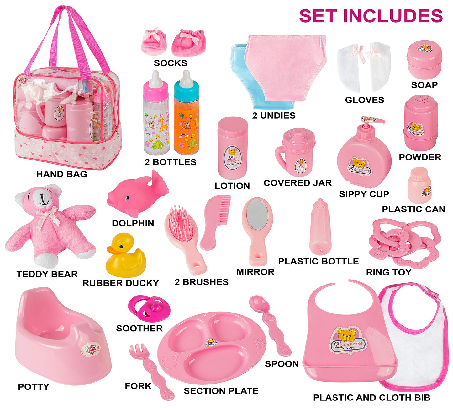 fash n kolor My Sweet Baby Disappearing Doll Feeding Set | Baby Care 6 Piece Doll Feeding Set (38 pc Set)