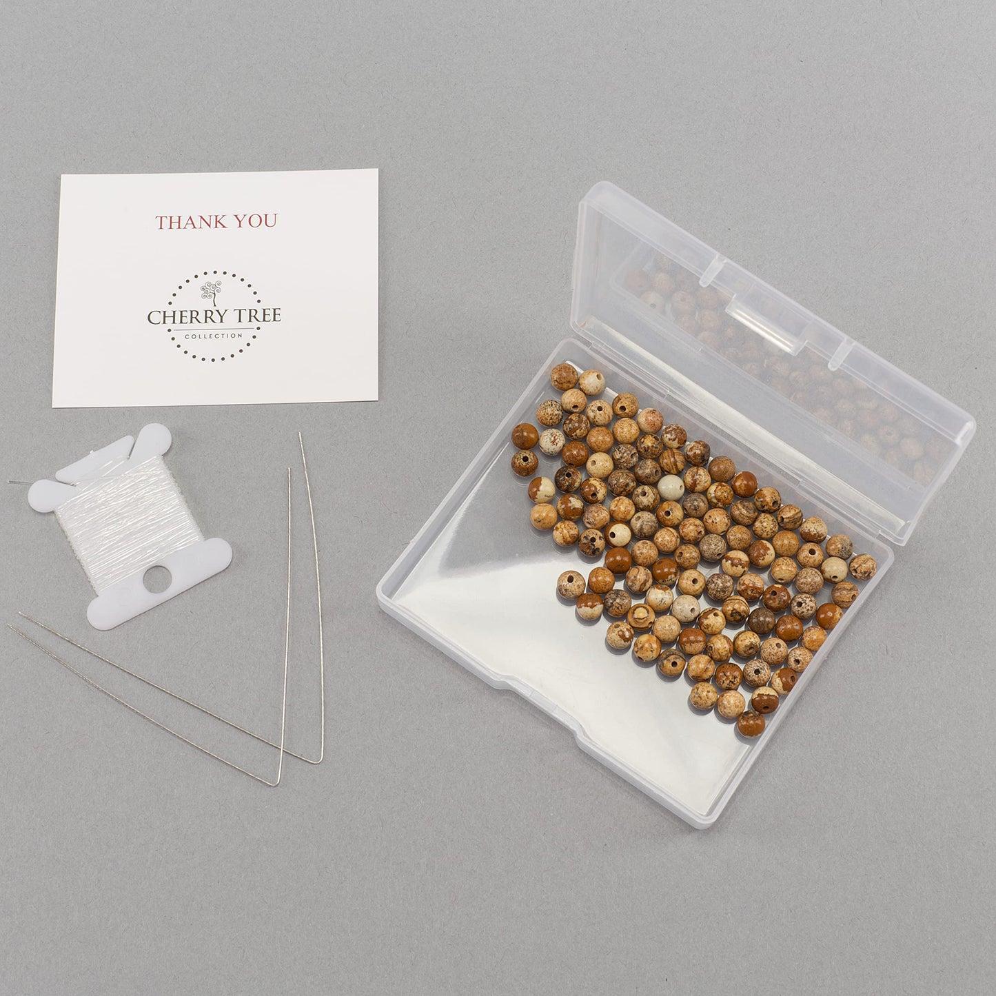 Cherry Tree Collection | 100PCS 6mm Picture Jasper Gemstone Round Beads for Jewelry Making | Includes Storage Box, Elastic String, and Needles