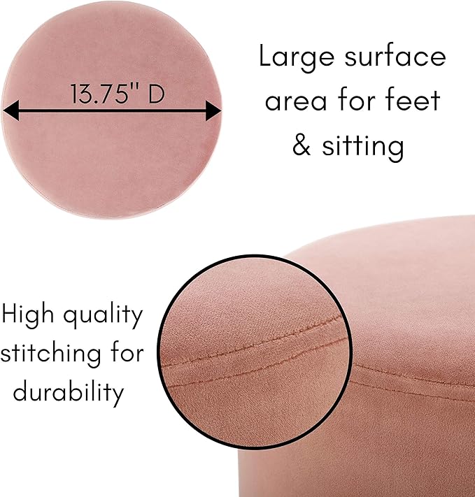 BIRDROCK HOME Round Ottoman Foot Stool – Soft Padded Modern Design – Ideal for Living Room, Bedroom – Compact Footrest, Vanity Chair, Small Furniture – Foam Seating, Decorative Accent (Dusty Rose)