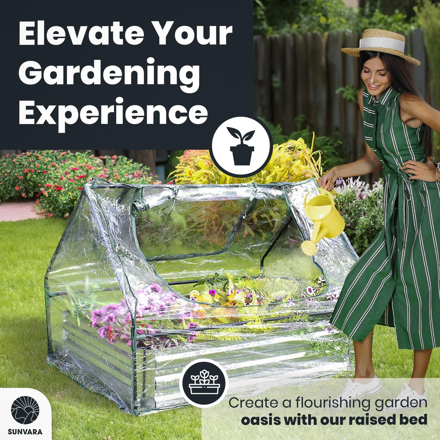 Sunvara Galvanized Raised Garden Bed with Cover 4x3x1ft Large with Gloves