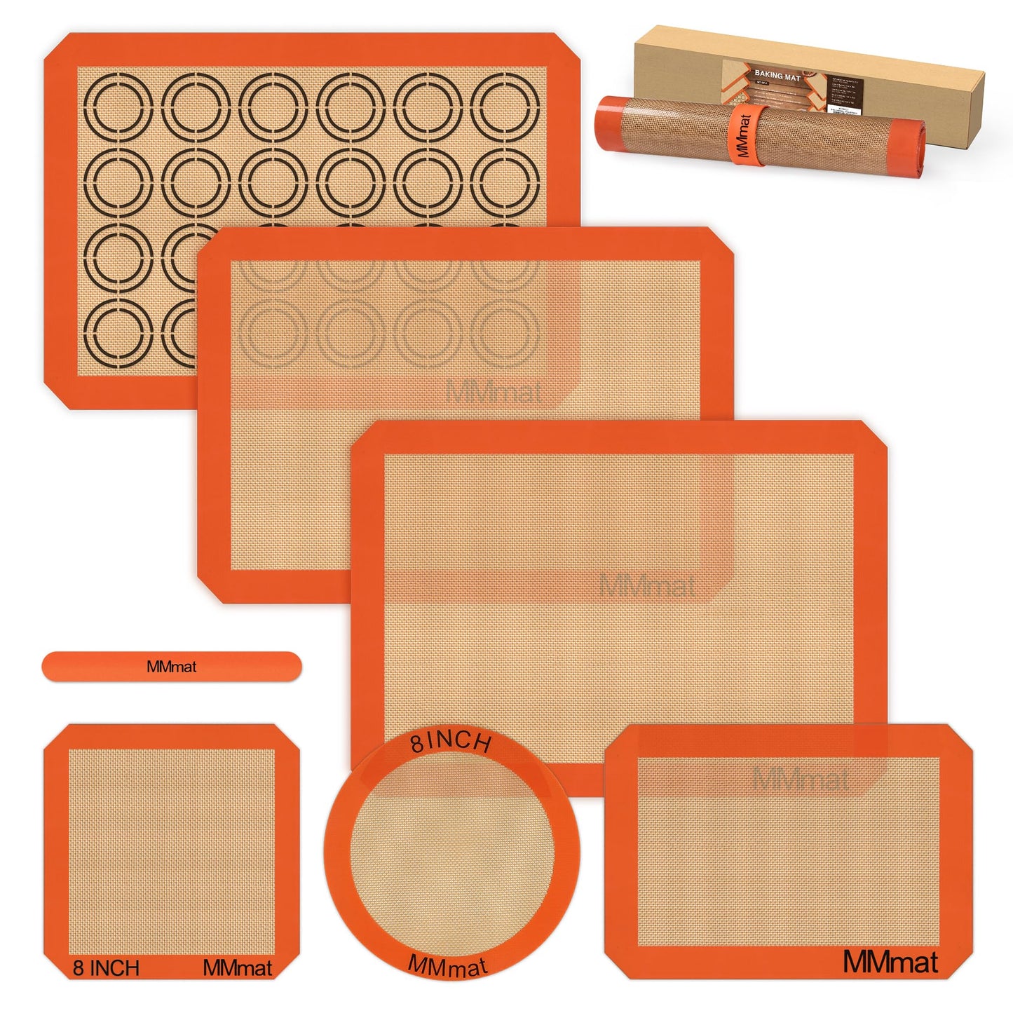 MMmat Silicone Baking Mats - Best German Silicone, Non Slip Baking Sheet, Non Stick Reusable Silicone Mats For Baking, Food Grade Oven Liner, Counter Mat, Set of 6