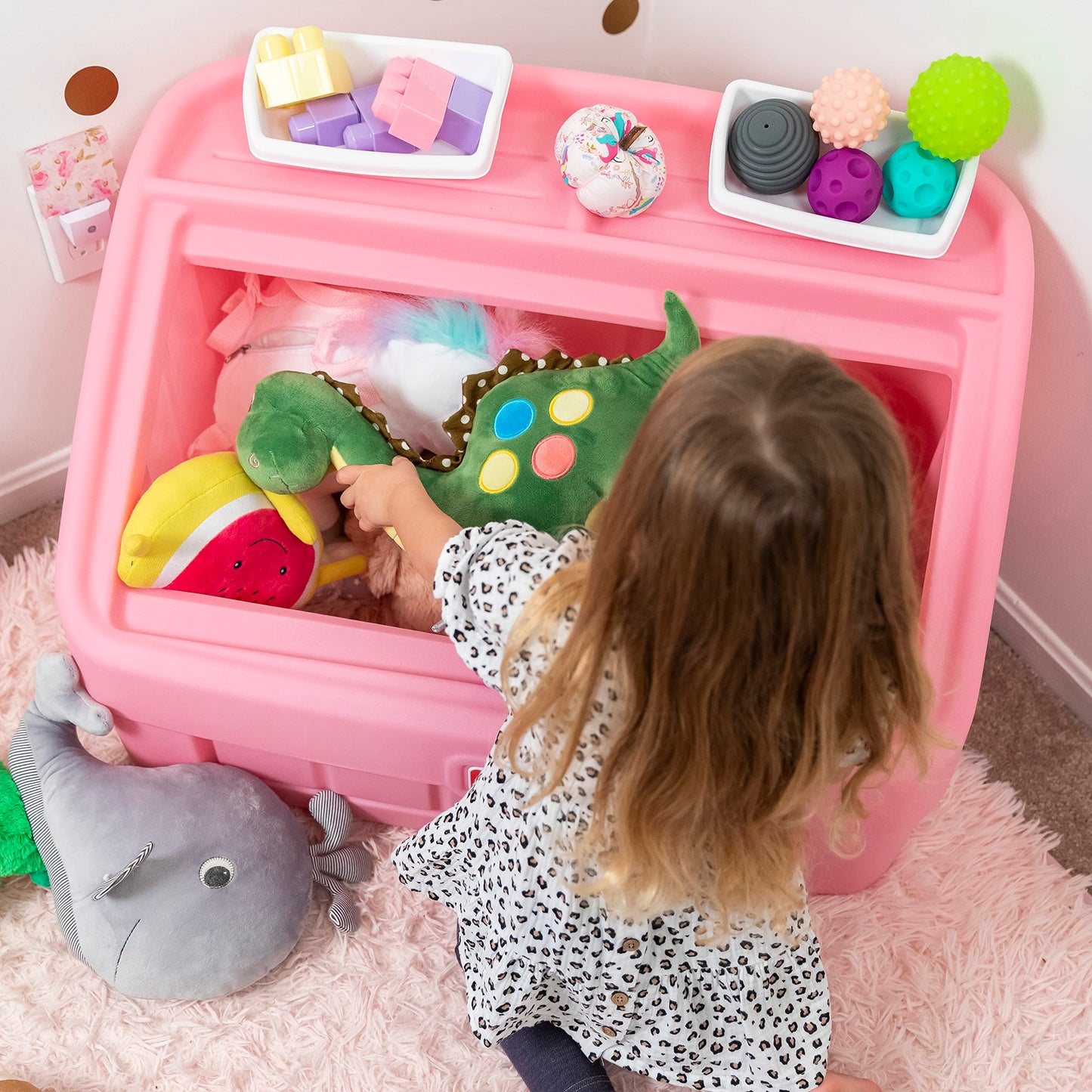 Step2 2-in-1 Toy Box & Art Lid, Kids Toy Storage Bin & Organizer, Easel & Chest in One, Made of Durable Plastic, For Toddlers 2+ Years Old, Pink