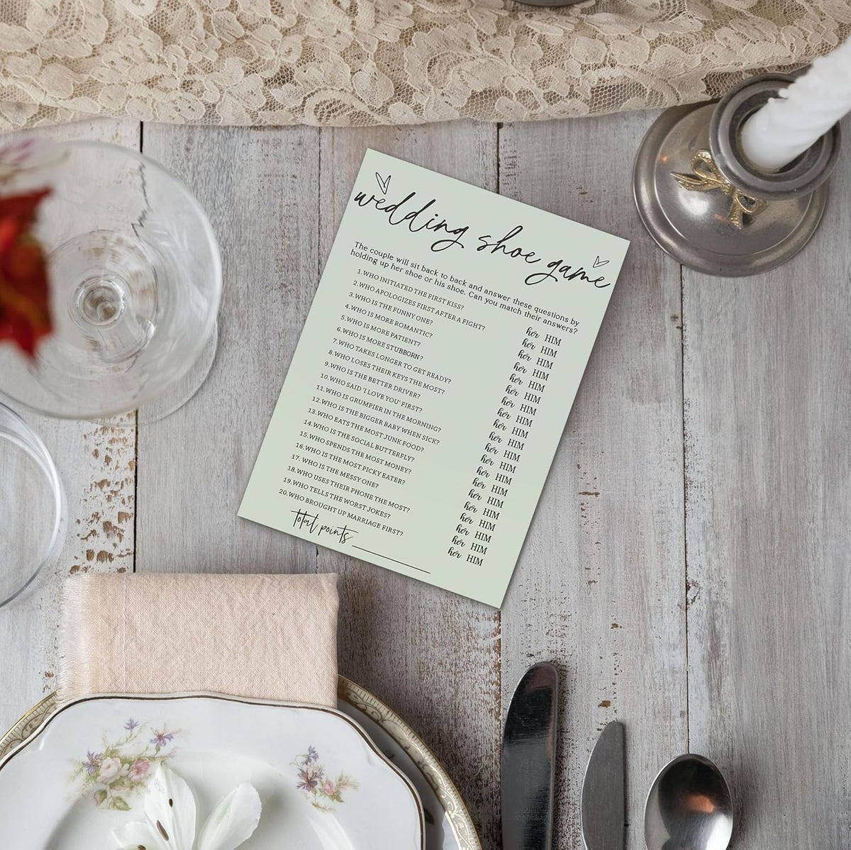 Bridal Shower Games, Wedding Shoe Game, 25Pcs Minimalist Sage Green Bridal Game Cards, Wedding Shower Games for Guests, Engagement Bachelorette Party Supplies