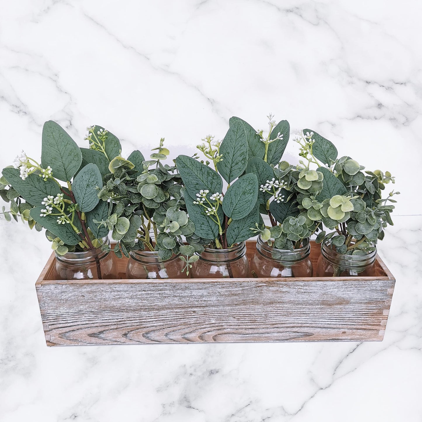 Winlyn 20 Pcs Mixed Artificial Oval Eucalyptus Leaves Bulk with White Seeds Stems and Spray for Vase Floral Wreath Bouquets Wedding Greenery Decoration