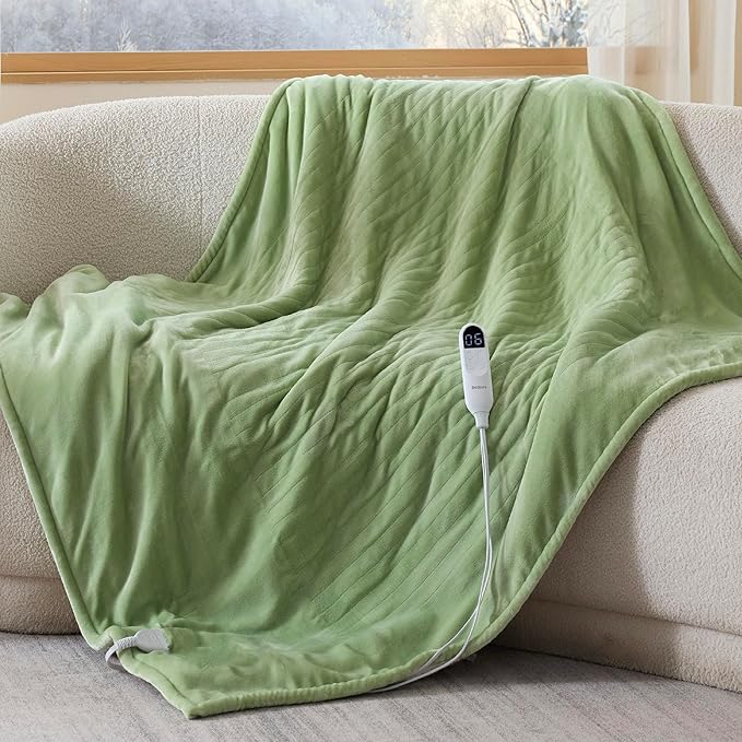 Bedsure Heated Blanket Throw Blanket - Fast Heating Electric Blanket, GentleSoft Flannel Heated Throw with 4 Time Settings, 6 Heating Settings, Cozy Gifts for Women Men (50x60 inches, Sage Green)