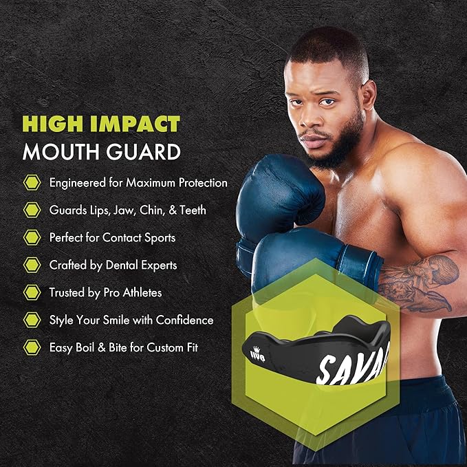 DAMAGE CONTROL High-Impact Mouth Guard – Sports Mouthguard for Boxing, Football, Hockey, Lacrosse & Basketball, Protects Teeth & Jaw, Protective Mouthpiece for Adults & Youth (Adult, Savage)