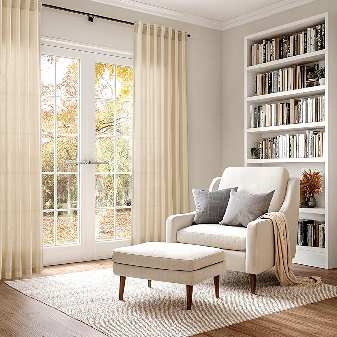 Nanspring Tan Linen Curtains 63 Inches Long for Bedroom Back Tab Light Filtering Privacy Sheer Curtain Modern Farmhouse Coastal Decor Tan Cotton Textured Gauze Drapes for Bathroom 2 Panel Set
