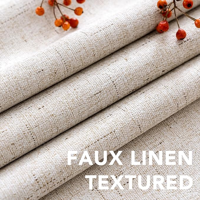 H.VERSAILTEX Linen 100% Blackout Curtains for Bedroom Full Light Blocking Curtains, Textured Window Curtain for Living Room 84 inch Grommet, Energy Efficient Curtains White Liner(2 Panels, Natural)