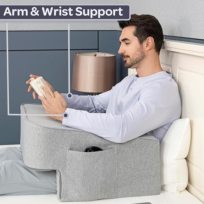 Lavish Home Multipurpose Memory Foam Desk Pillow - Lap Desk Pillow with Arm Rests, Storage Pockets, and Removable Washable Cover - Laptop Pillow for Reading, Gaming, Studying, and Working (Gray)