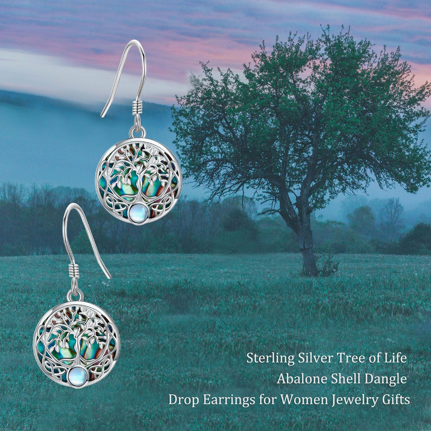 ONEFINITY 925 Sterling Silver Celtic Tree of Life Dangle Drop Earrings Abalone Shell Tree of Life Jewelry for Women