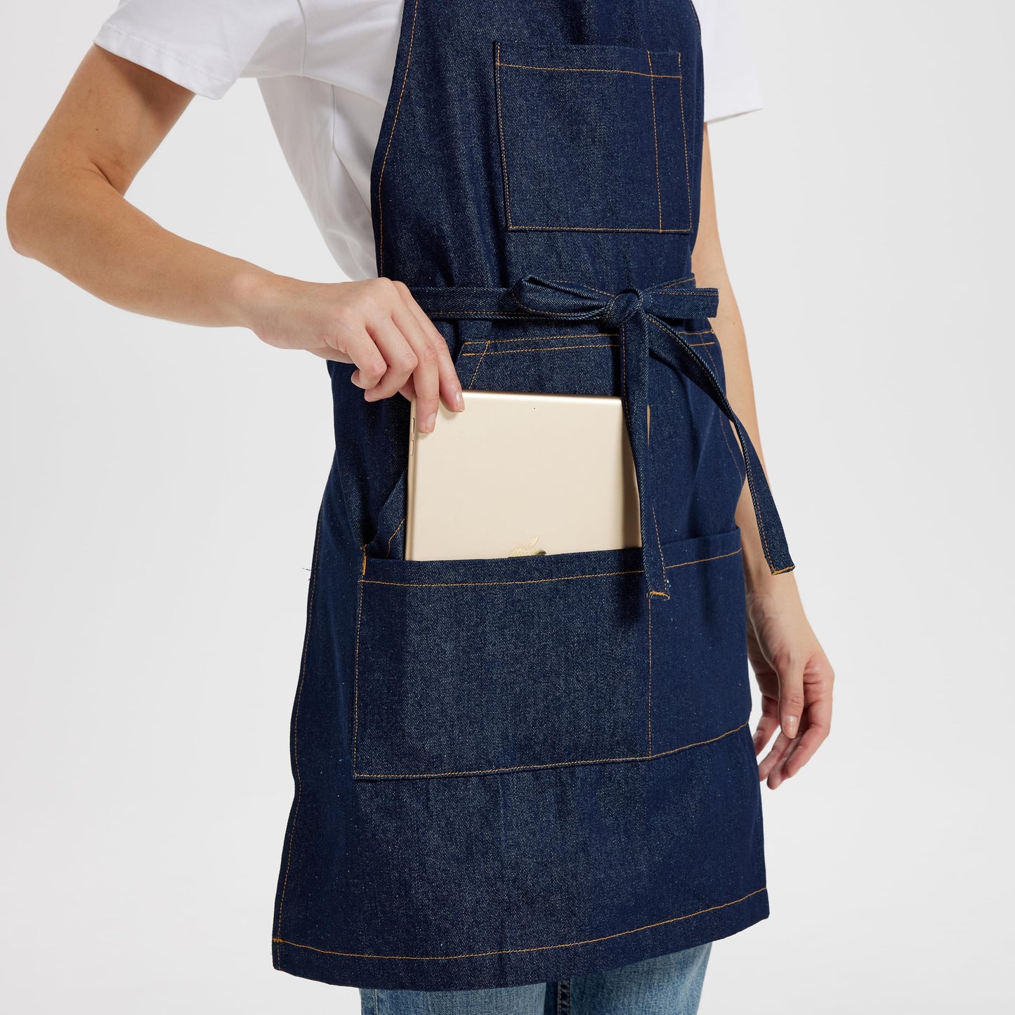 CIRCOOLE Chef Apron for Men Women with Large Pockets, Adjustable Denim Apron for Cooking, Baking, Gardening, Woodworking, Painting,Size M to XXL(Blue)