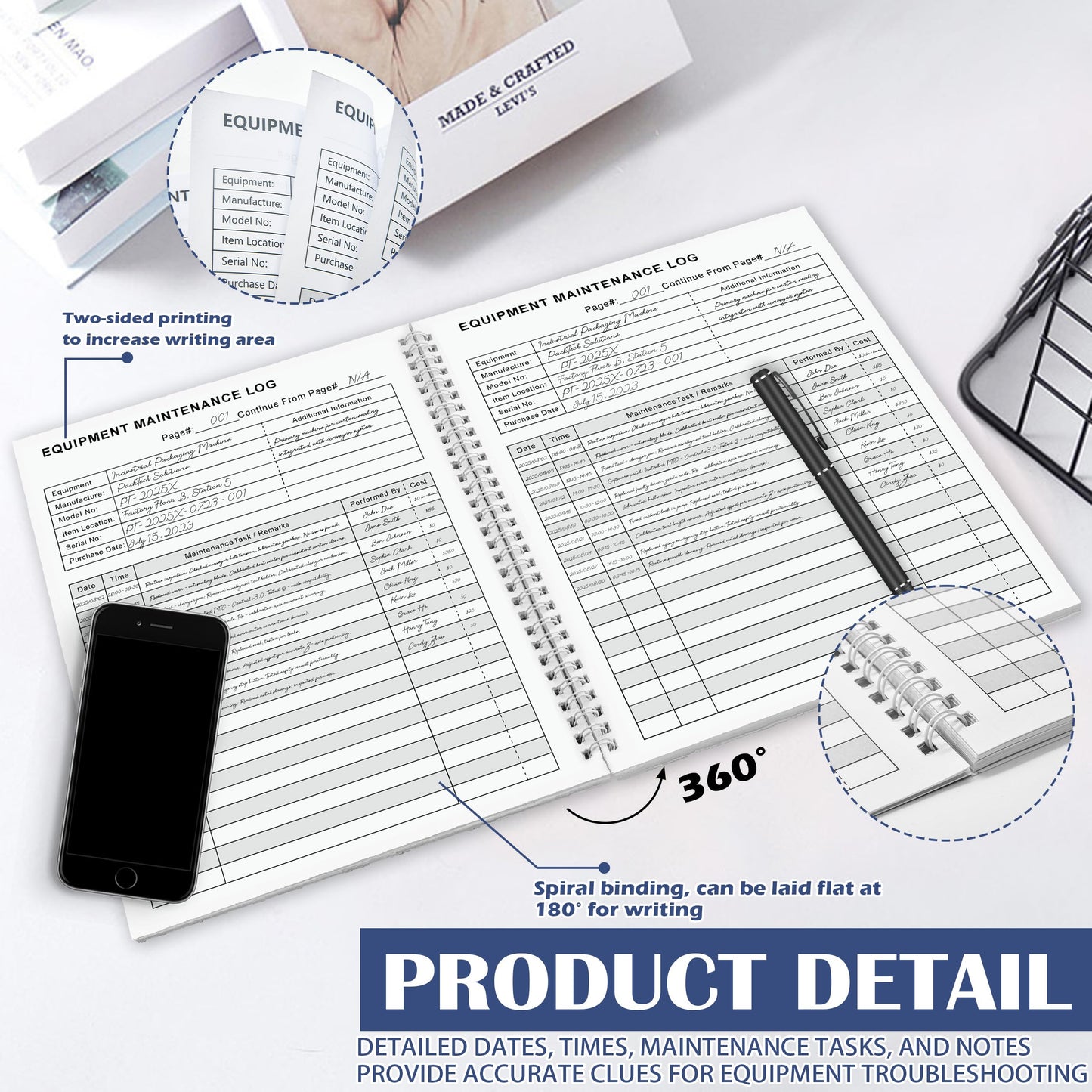 LKTHSEEK Equipment Maintenance Log Book 8.5 x 11 Inch 110 Pages Maintenance Record Notebook Tracking Repairs and Service Spiral Bound For Equipment Inspection and Maintenance