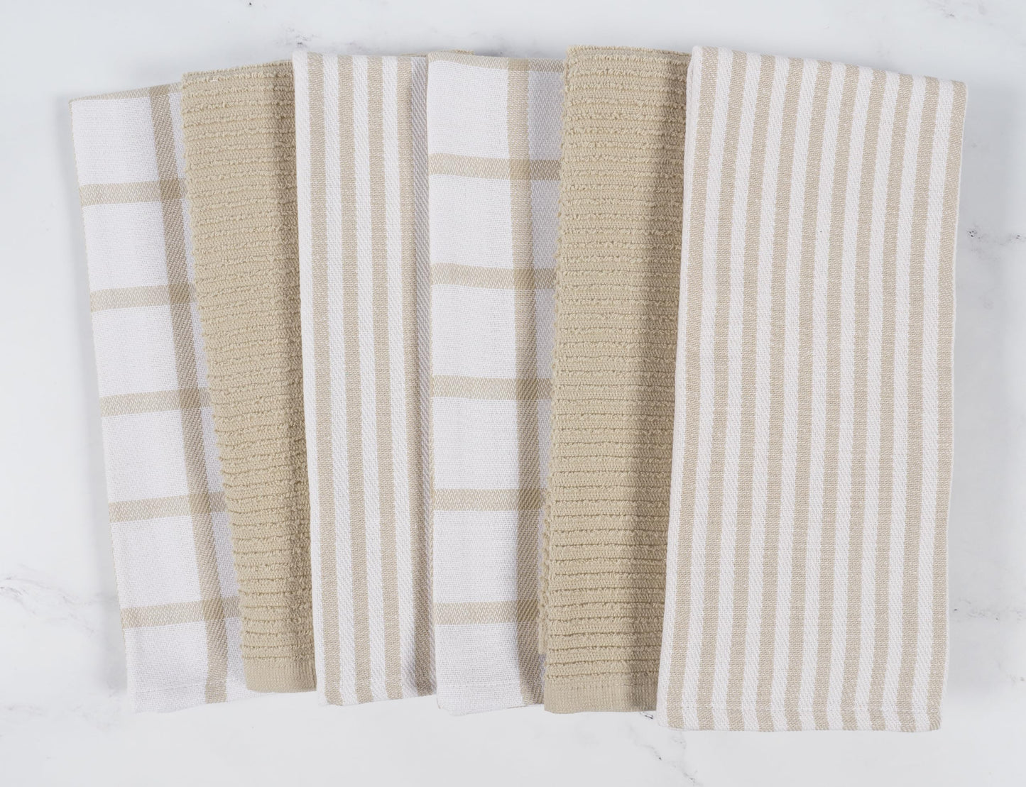 KAF Home Premium Kitchen Towels (18" x 28"), Large 100% Cotton, Flat & Terry Absorbent Dish Towel Set (Beige, 18 x 28-6 Pack)