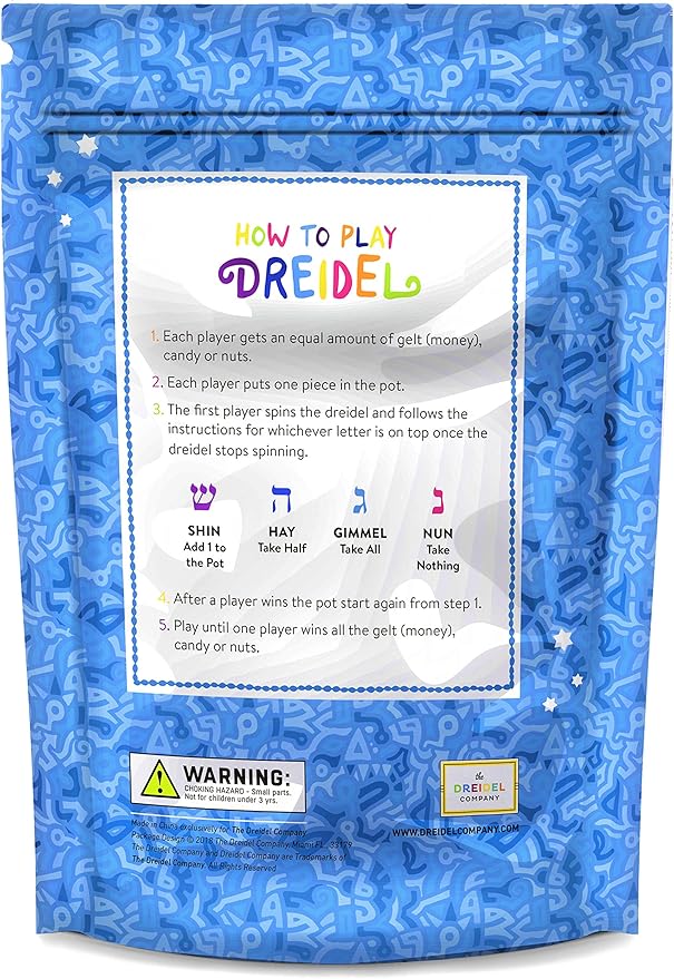 25-Pack Hanukkah Dreidels Multicolor Plastic Chanuka Draydels with English Transliteration, Includes Dreidel Game Instruction Cards 25-Pack