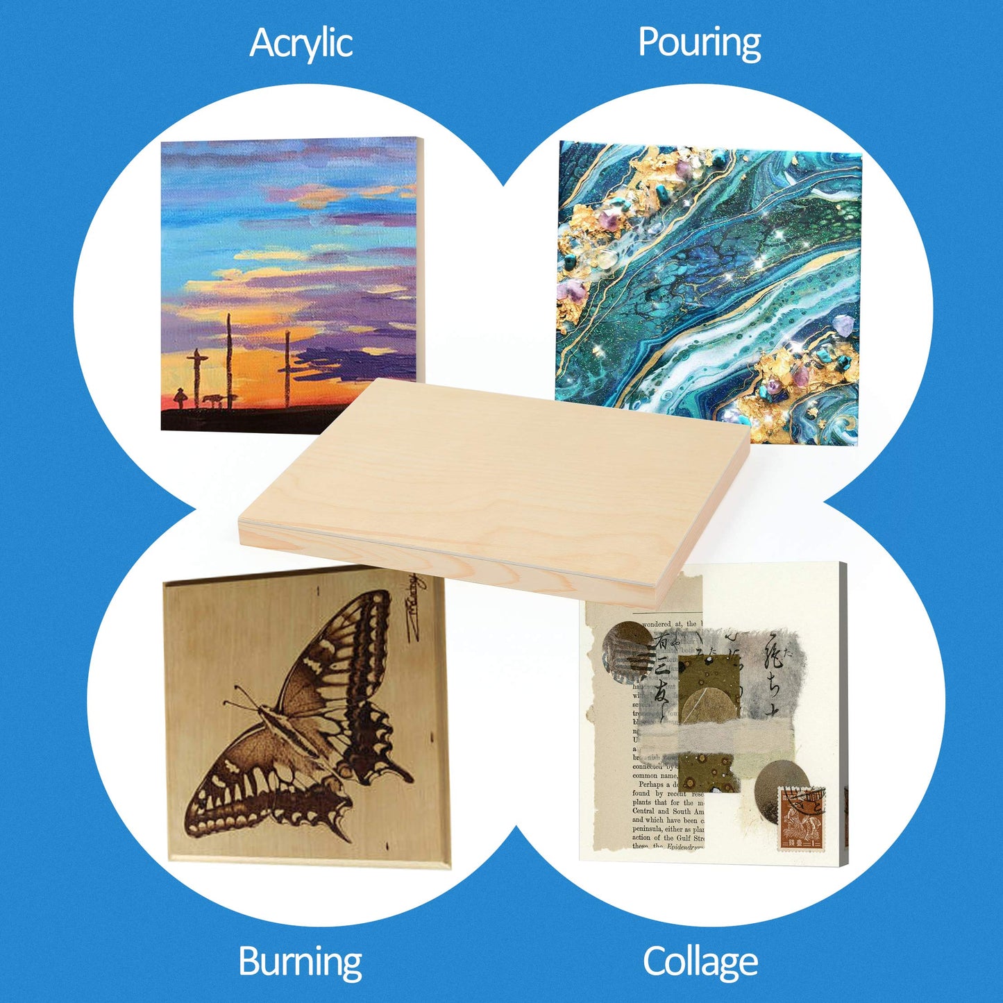 Falling in Art Unfinished Birch Wood Canvas Panels Kit, 4 Pack of 8x10’’ Studio 3/4’’ Deep Cradle Boards for Pouring Art, Crafts, Painting, and More