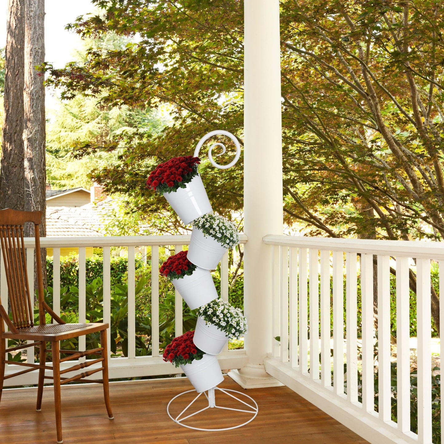 Esterno Hanging Flower Pot Tiered Stand (White), Metal Outdoor Stacking Planter