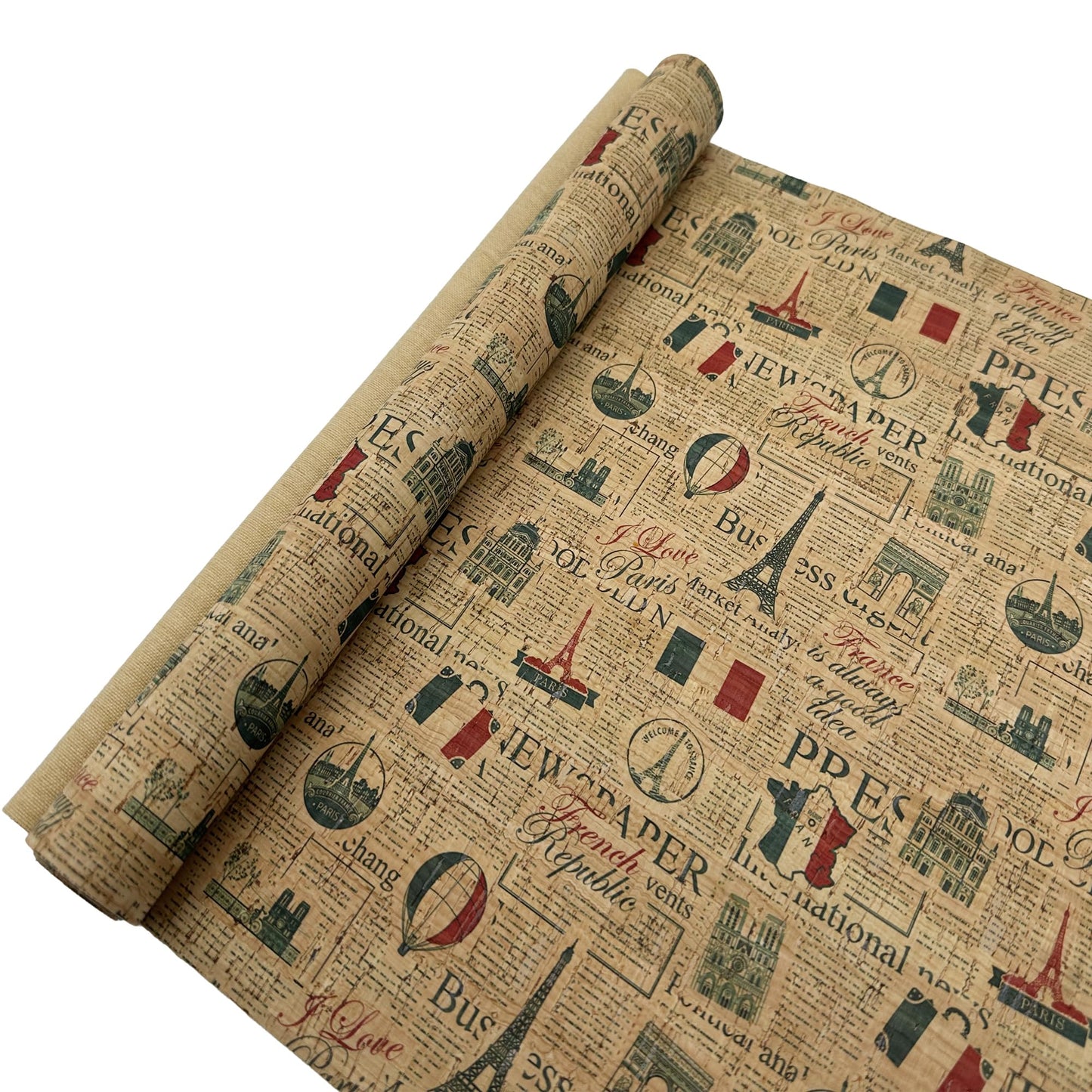SorenCut Cork Fabric Roll 12.5 x 54 Inch – French Symbol Print Cork Leather Fabric for Earrings, Bow Making, Bags, Wallets & DIY Sewing Projects – Vegan Leather Alternative Craft Sheet