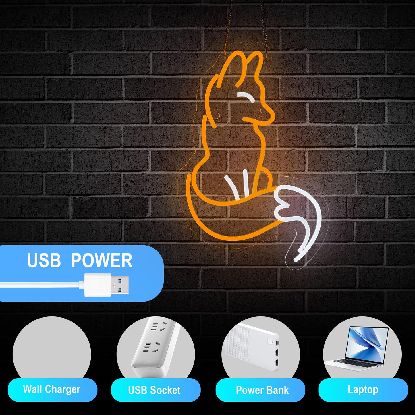 Roouneon Fox Neon Sign for Wall Décor Fox Sign Dimmable LED Light Decor(Brown+White)