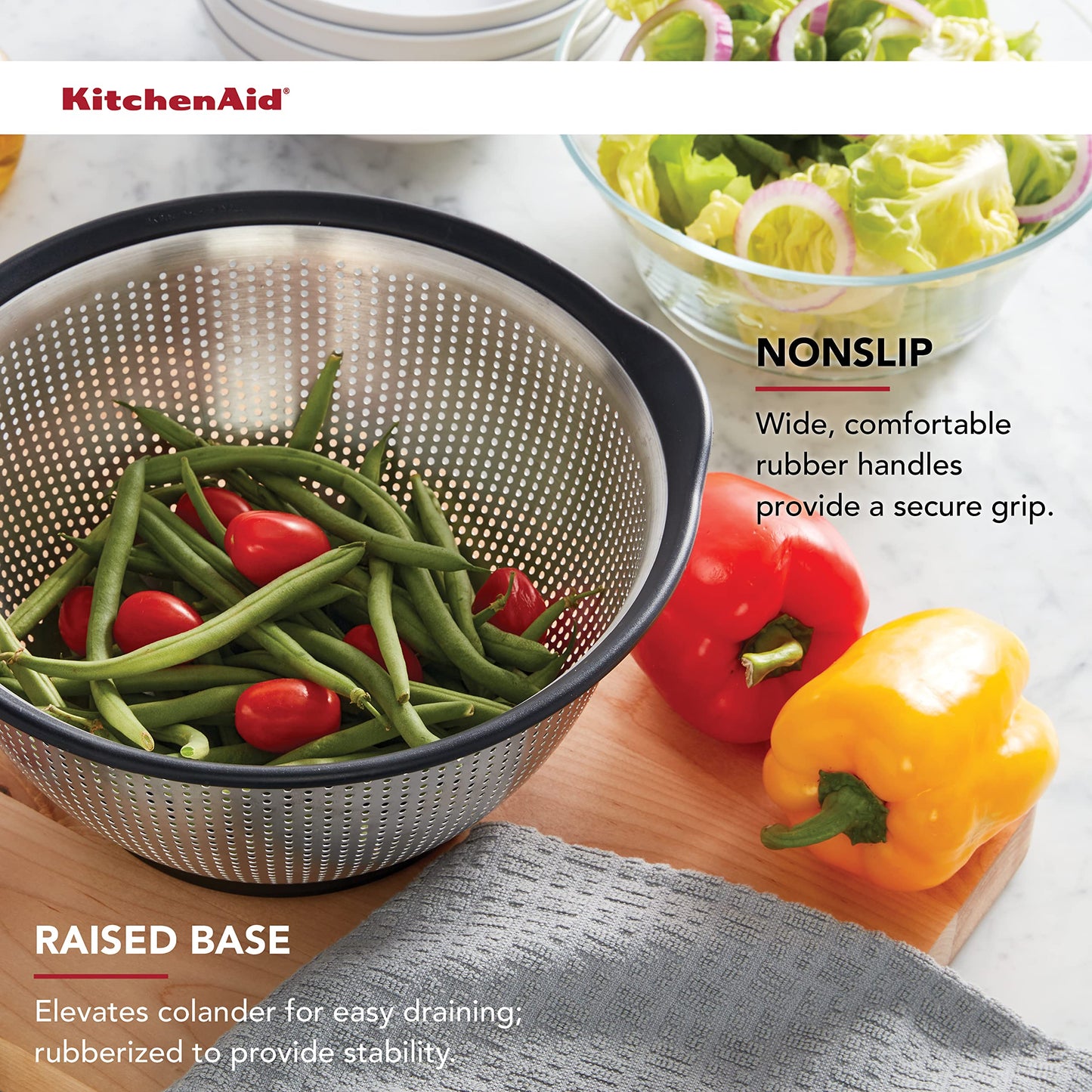 KitchenAid Stainless Steel Colander, 5 Quart, Black