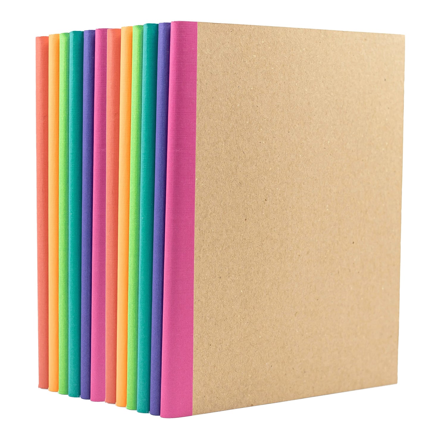 PAPERAGE 12-Pack Composition Notebook Journals, 120 Pages, Kraft Cover with Rainbow Spines, College Ruled Lined Paper, Small Size (8 in x 5.75 in) – for Home, Office or School Supplies