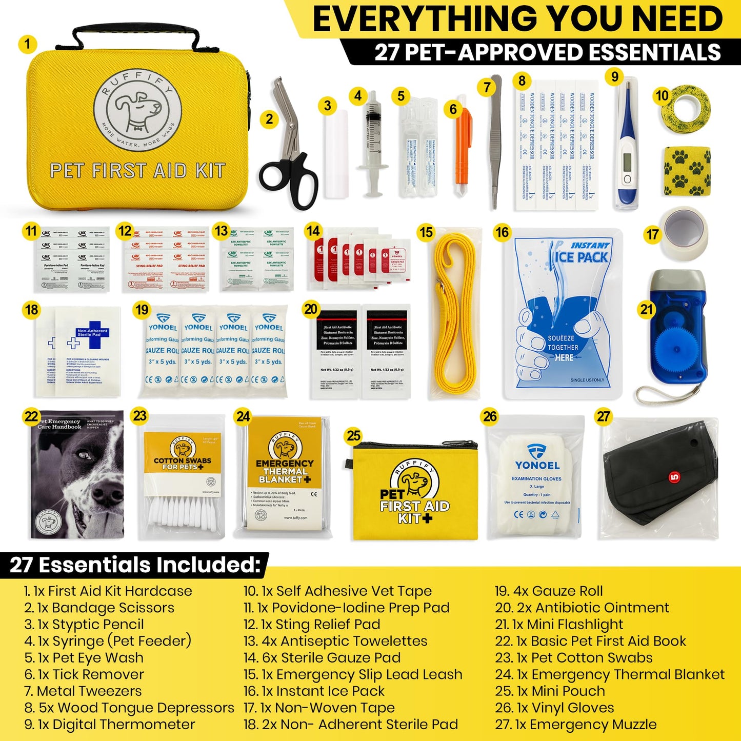 Ruffify Dog and Cat First Aid Kit – Vet Approved, 74 Essential Items Pet Emergency Kit Accessories for Car, Travel, Hunting, Hiking & Camping Gear with Mini Pouch for Home, Office & Outdoor Adventures