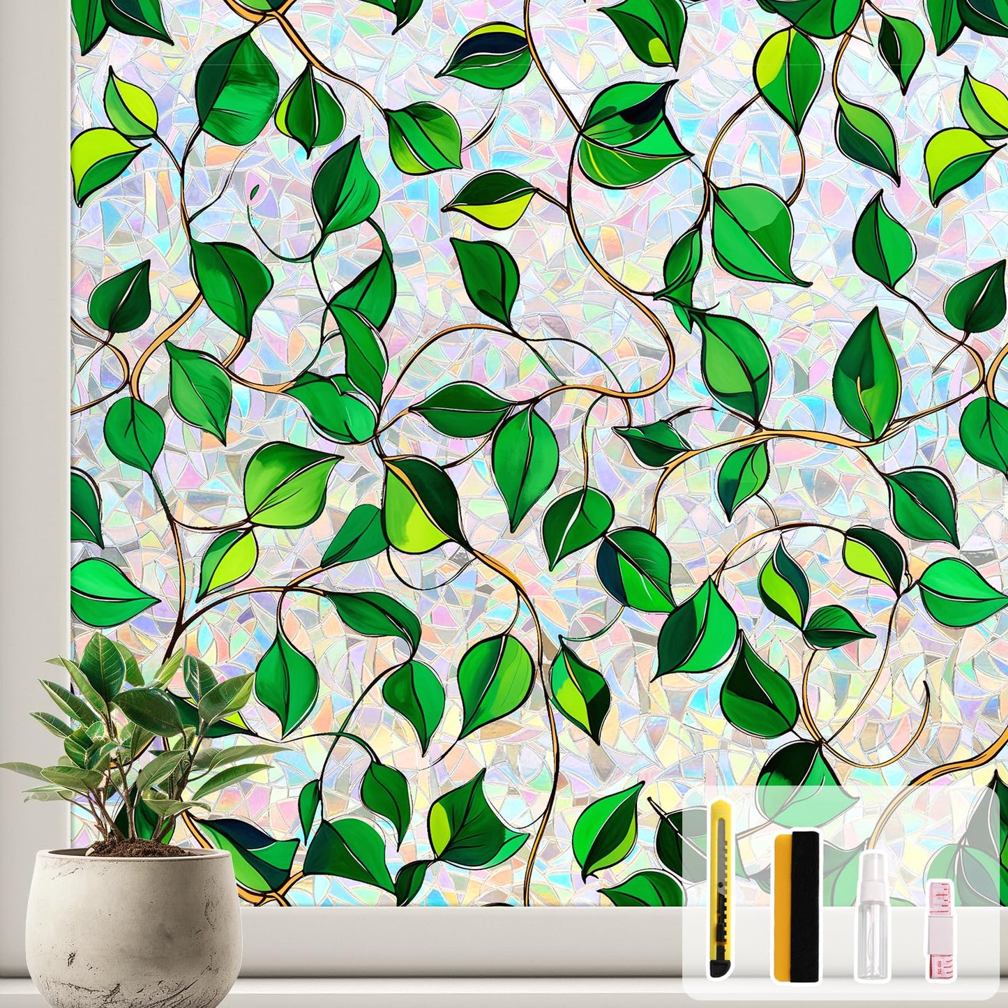 Kromapolis Window Privacy Film, Decorative Rainbow Stained Glass Window Clings, Static Cling Sun Blocking Colorful Decals Sticker, Removable Renter-Friendly Vinyl Covering, 23.6'' x 78.7''