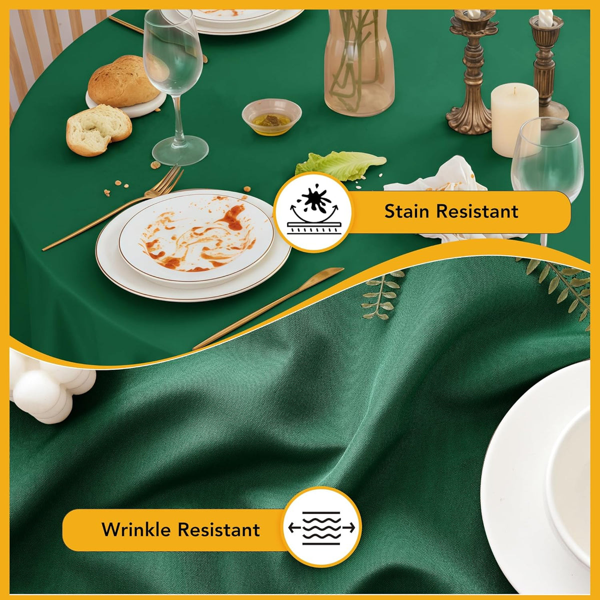 6-Pack Hunter Green Round Tablecloths, 132 Inches, Stain-Resistant Polyester for 6-8 Ft Round Tables - Washable Table Covers for Weddings, Banquets, Birthday Parties, Events
