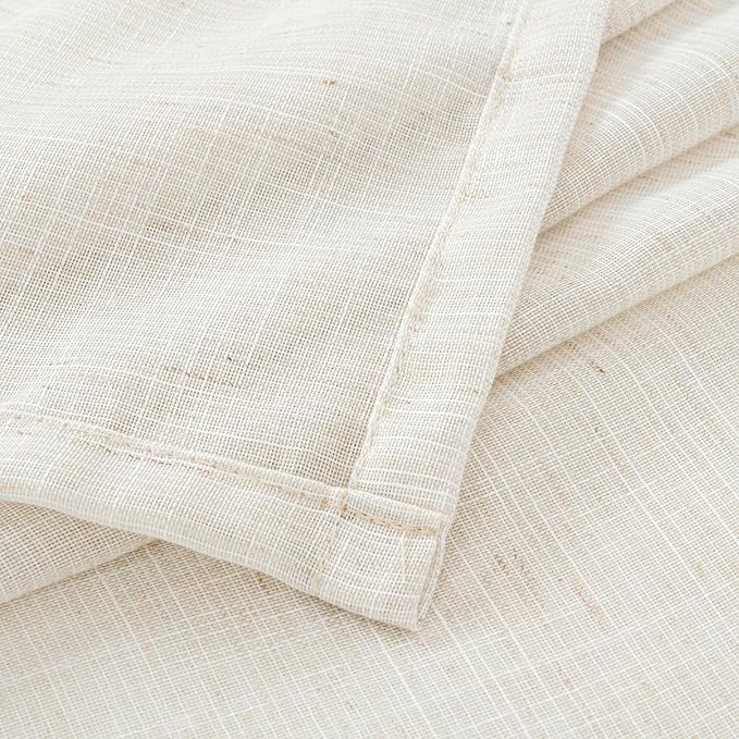 BGment 48 Inch Length Natural Linen Curtains for Short Living Room Window - Ivory Semi Sheer Textured Drapes Light Filtering with Rod Pocket for Bathroom Bedroom Lightweight, 2 Panels, 42 X 48 Inch